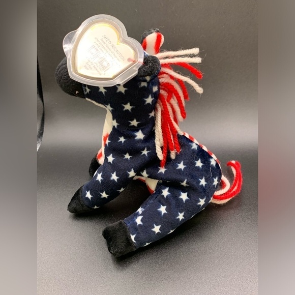 Lefty Political Donkey Beanie Baby 2000 USA Stars Stripes Red White Blue - Picture 3 of 7